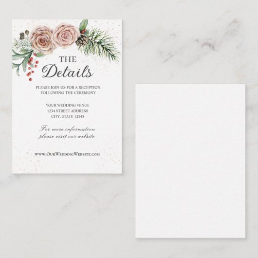 ピンクエレガントのバラ赤い果実の緑結婚色 エンクロージャーカード (正面/裏面)