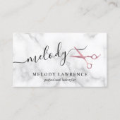 ピンクエレガントのバラ金ゴールドはさみ美容師 名刺 (正面)