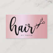 ピンクエレガントのバラ金ゴールドはさみ美容師 名刺 (正面)