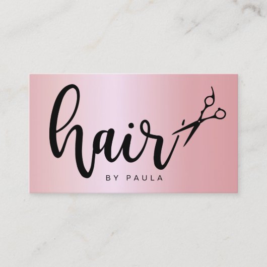 ピンクエレガントのバラ金ゴールドはさみ美容師 名刺 (正面)