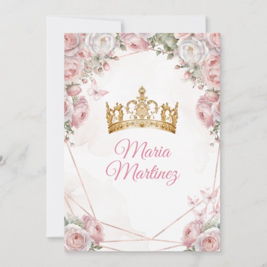 ピンクエレガントのバラ金ゴールドクラウンバタフライミンス 招待状 (裏面)