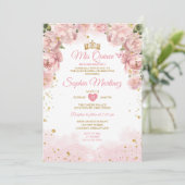 ピンクエレガントのバラ金ゴールド花ガールミッカンス 招待状 (スタンド正面)