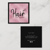 ピンクエレガントのバラ金ゴールド黒はさみヘアリスト スクエア名刺 (正面/裏面)