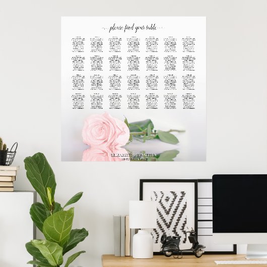 ピンクエレガントのバラ28台結婚の座席表 ポスター (ホームオフィス)