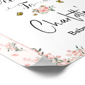 ピンクエレガントのバラ&バタフライベビーシャワーウェルカム ポスター (角)