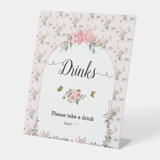 ピンクエレガントのバラ&バタフライ赤ちゃんシャワードリンク 台座サイン (正面)