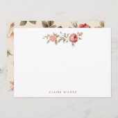 ピンクエレガントのバラ – 名前/モノグラムの追加 ノートカード (正面/裏面)