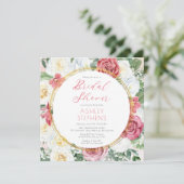 ピンクエレガントのバラ |金ゴールドフレームブライダルシャワーの招待 招待状 (スタンド正面)