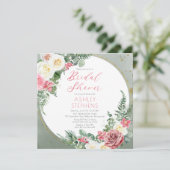 ピンクエレガントのバラ |金ゴールドフレームブライダルシャワーの招待 招待状 (スタンド正面)