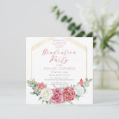 ピンクエレガントのバラ |金ゴールドフレーム卒業パーティー 招待状 (スタンド正面)