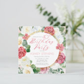 ピンクエレガントのバラ |金ゴールドフレーム40th誕生日パーティー 招待状 (スタンド正面)