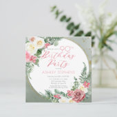 ピンクエレガントのバラ |金ゴールドフレーム90th誕生日パーティー 招待状 (スタンド正面)