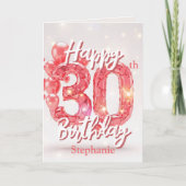 ピンクエレガントのバルーンときらめく宝石30th誕生日 カード (正面)