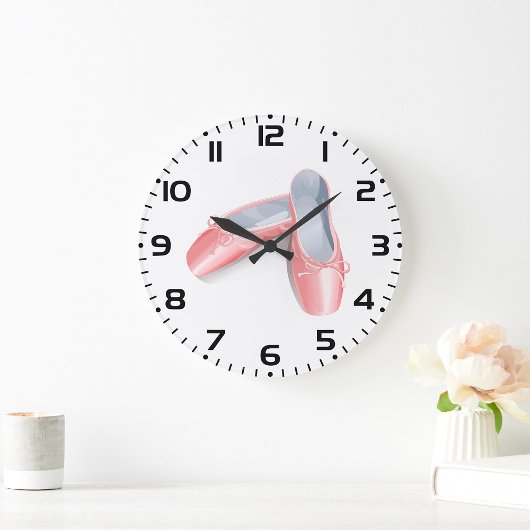 ピンクエレガントのバレエのフラッツ可愛いガーリーダンスシューズ ラージ壁時計