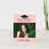 ピンクエレガントのパーソナライズされた卒業写真 サンキューカード (正面)