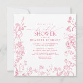 ピンクエレガントのビクトリアンフローラブライダルシャワー 招待状 (正面)