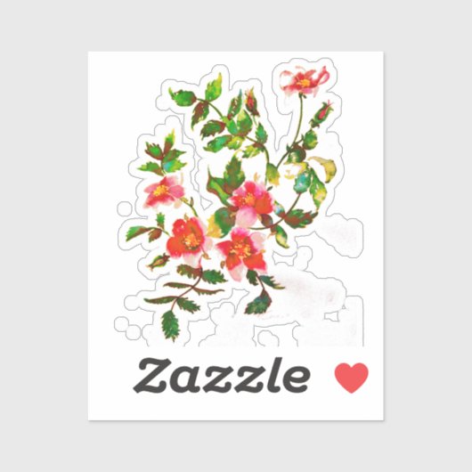 ピンクエレガントのピーチ色の水彩バラ シール (シート)