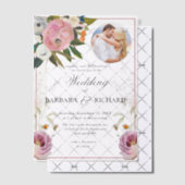 ピンクエレガントのフォトフローラウォーター結婚カラー ベラム紙招待状 (オフセット (招待状))