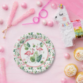 ピンクエレガントのフラミンゴの熱帯葉のパターン ペーパープレート (パーティー)