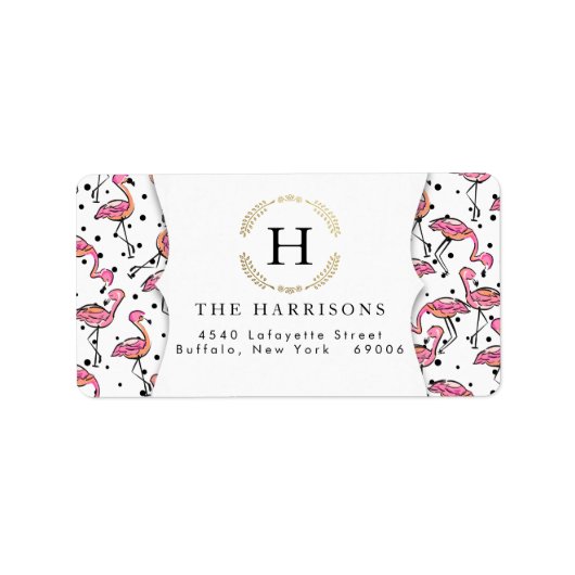 ピンクエレガントのフラミンゴダルマチアンドットパーソナライズされた ラベル (正面)