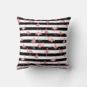 ピンクエレガントのフラミンゴ黒いストライプ模様 クッション (裏面)