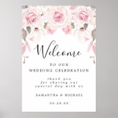 ピンクエレガントのフローラが我々のサインに結婚歓迎 ポスター (正面)