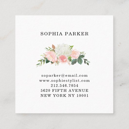 ピンクエレガントのフローラと金ゴールドのフェイク赤面 スクエア名刺 (裏面)