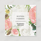 ピンクエレガントのフローラと金ゴールドのフェイク赤面 スクエア名刺