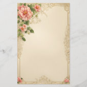 ピンクエレガントのフローラのアイボリー背景 便箋 (正面)