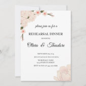 ピンクエレガントのフローラの花のリハーサルディナー 招待状 (正面)