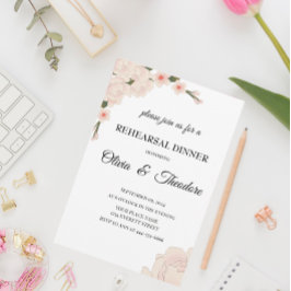 ピンクエレガントのフローラの花のリハーサルディナー 招待状