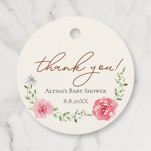 ピンクエレガントのフローラの赤んカスタムだ感謝していシャワーユー フェイバータグ (裏面)