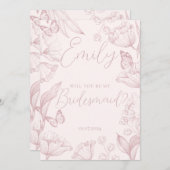 ピンクエレガントのフローラは私の花嫁のメイドになるよ 招待状 (正面/裏面)