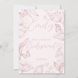 ピンクエレガントのフローラは私の花嫁のメイドになるよ 招待状