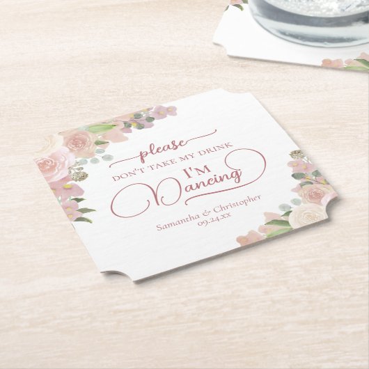 ピンクエレガントのフローラは飲み物を飲み結婚ない ペーパーコースター (アングル)