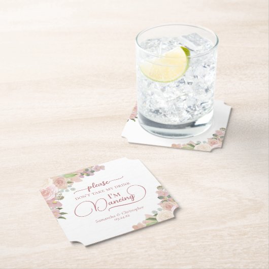 ピンクエレガントのフローラは飲み物を飲み結婚ない ペーパーコースター (インサイチュ)