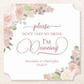 ピンクエレガントのフローラは飲み物を飲み結婚ない ペーパーコースター (正面)