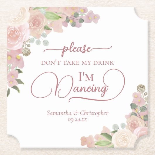 ピンクエレガントのフローラは飲み物を飲み結婚ない ペーパーコースター (正面)