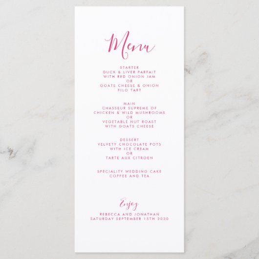 ピンクエレガントのフローラウォーター結婚カラーのメニューカード (正面)