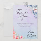 ピンクエレガントのフローラウォーター結婚カラー サンキューカード (正面/裏面)
