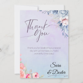 ピンクエレガントのフローラウォーター結婚カラー サンキューカード