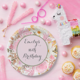 ピンクエレガントのフローラカスタムパーティー ペーパープレート