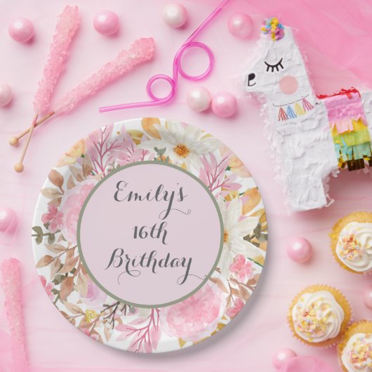 ピンクエレガントのフローラカスタムパーティー ペーパープレート (パーティー)