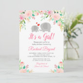 ピンクエレガントのフローラガールエレファントベビーシャワー 招待状 (スタンド正面)