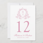 ピンクエレガントのフローラク結婚レストのテーブル番号 招待状 (正面)