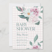 ピンクエレガントのフローラジンジャムガムガールベビーシャワー 招待状 (正面)
