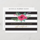 ピンクエレガントのフローラストライプのサロンギフト証明書 (正面/裏面)