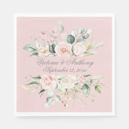 ピンクエレガントのフローラス結婚クリプト名 スタンダードランチョンナプキン (正面)