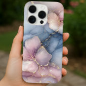ピンクエレガントのフローラデザインと青の大理石効果 Case-Mate iPhoneケース