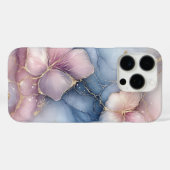 ピンクエレガントのフローラデザインと青の大理石効果 Case-Mate iPhoneケース (裏面 (横))